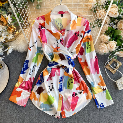 Fashionable Women's Irregular Tie-dye Satin Shirt