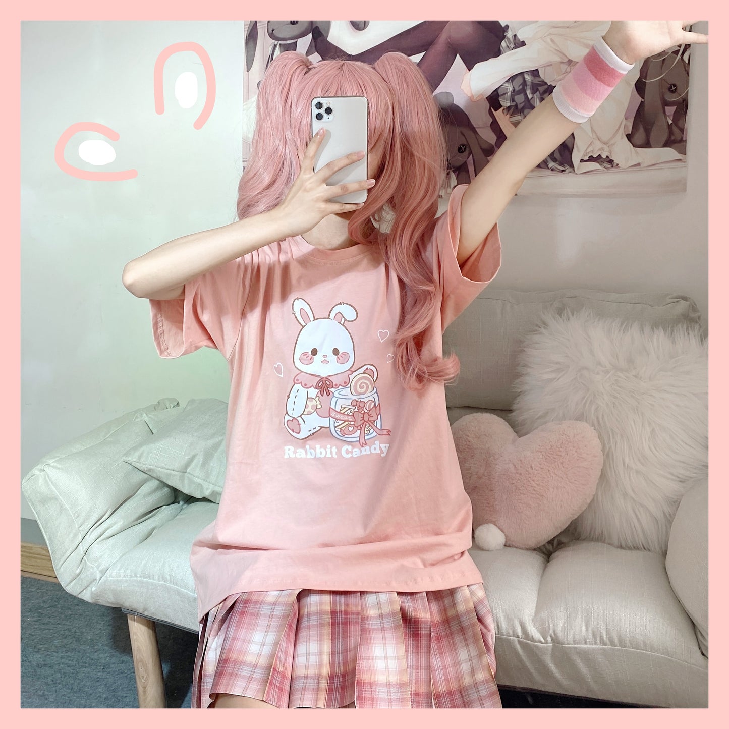 Candy Bunny T-shirt été mignon dessin animé lapin imprimé en vrac