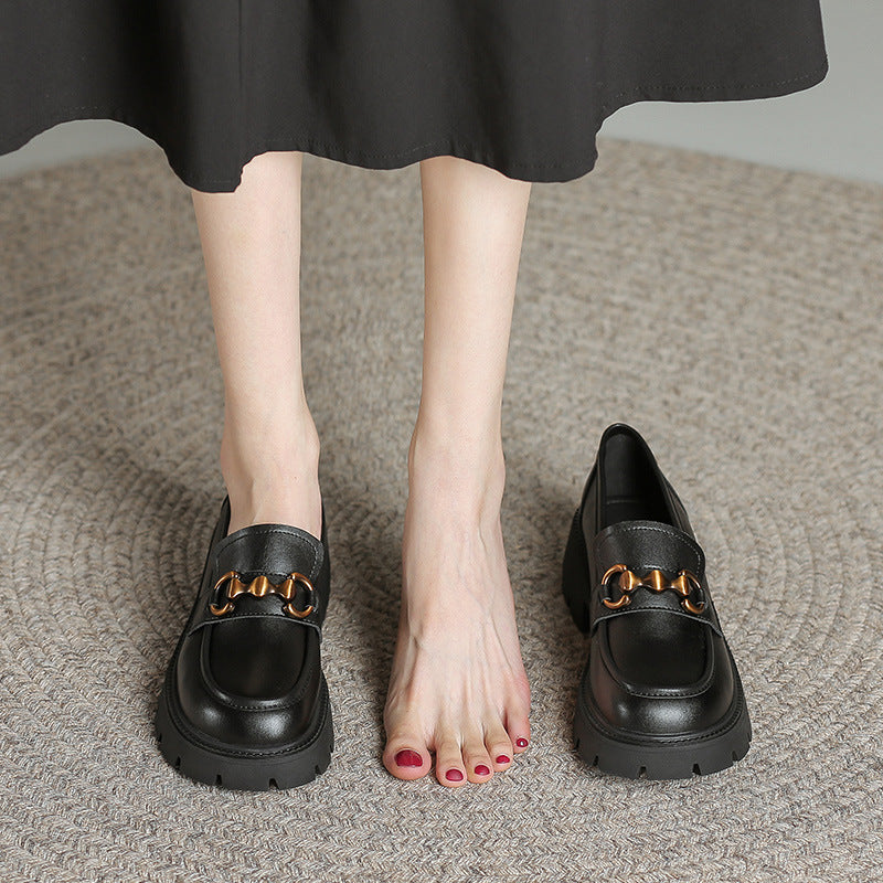 Color Matching Button Female Platform Loafers