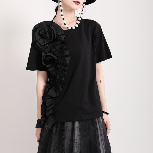 New Women's Three-dimensional Decorative Flowers Short Sleeves