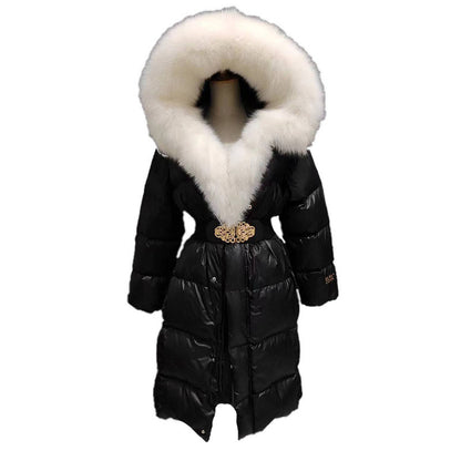 Extended Black Golden Lock Warm Real Fox Fur Big Fur Collar Duck Down Down Jacket