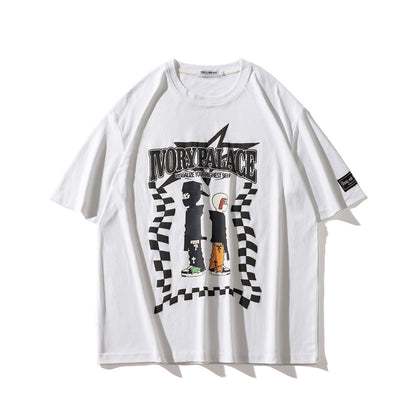 Street Cartoon Print Loose Fashion Brand Couple Short Sleeve