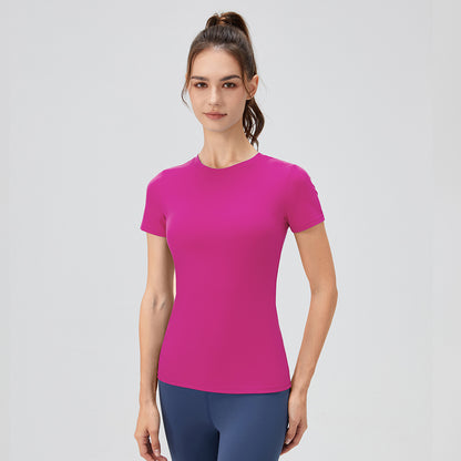 Solid Color Yoga Short Sleeve Round Neck Quick-drying Running Workout T-shirt Tight Exercise Yoga Clothes