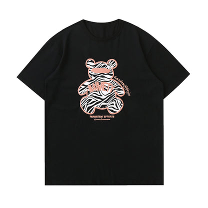 Pure Cotton Loose Zebra Bear Three-dimensional Printing Men's Handsome Short-sleeved T-shirt