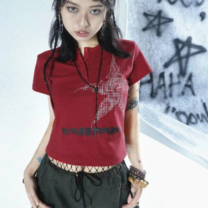 Cultural Punk Spicy Girl Vintage Letter Print Short Sleeve T-shirt Female