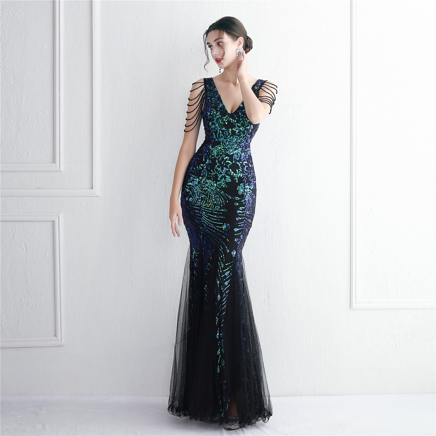 Long Sequined Evening Dress