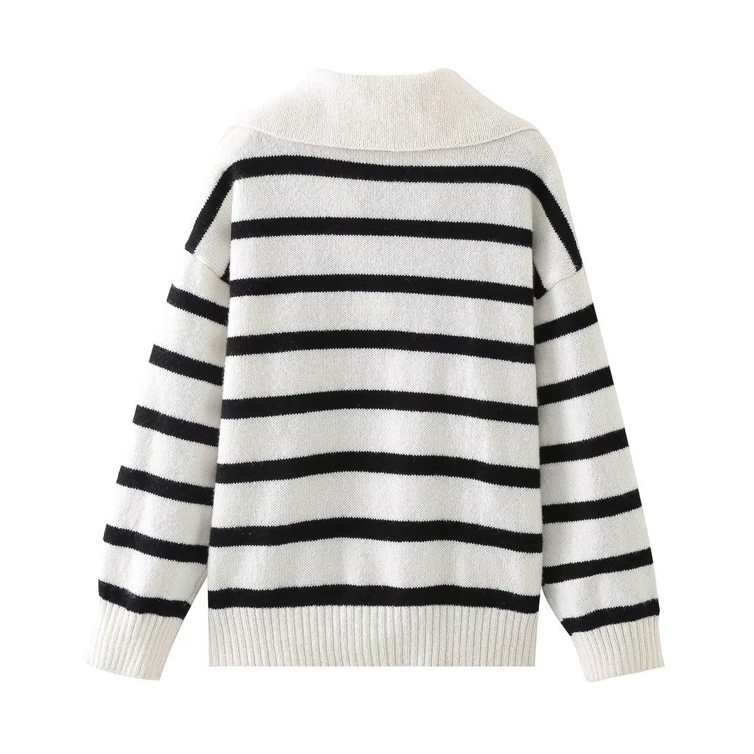 Autumn And Winter New Women's Clothing Loose Temperament Idle Style Striped Knitted Sweater