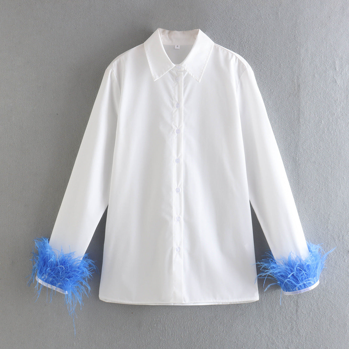 Cuff Feather Shirt Lapel TopSolid Color