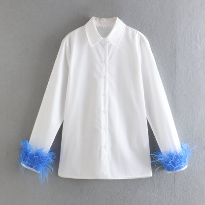 Chemise à plumes à revers, haut à revers, couleur unie