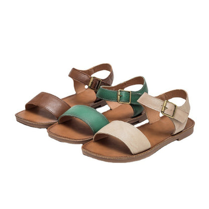 Sandalias planas con velcro, color liso, estilo romano, zapatos sencillos a juego para mujer, moda