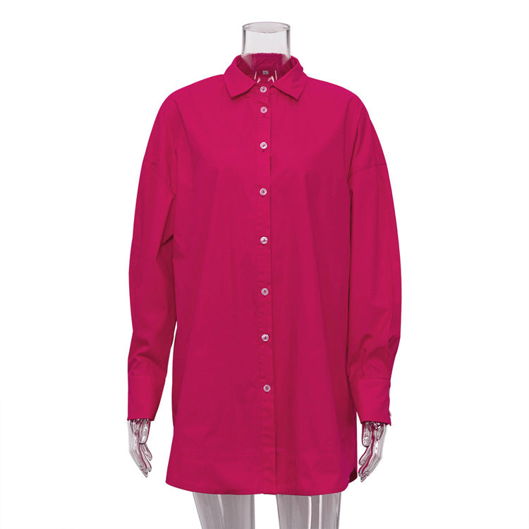 Temperamento Commuter Algodón Color Sólido Cárdigan Camisa Casual Suave Mujer