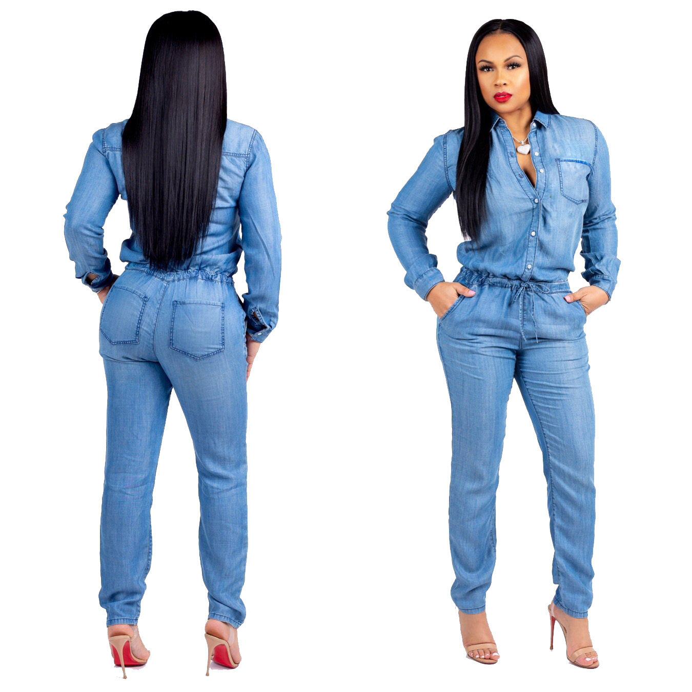 Lace-up Jeans Women's Slim Casual Jumpsuit