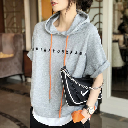 Women Loose Hooded T Shirt Short Sleeves