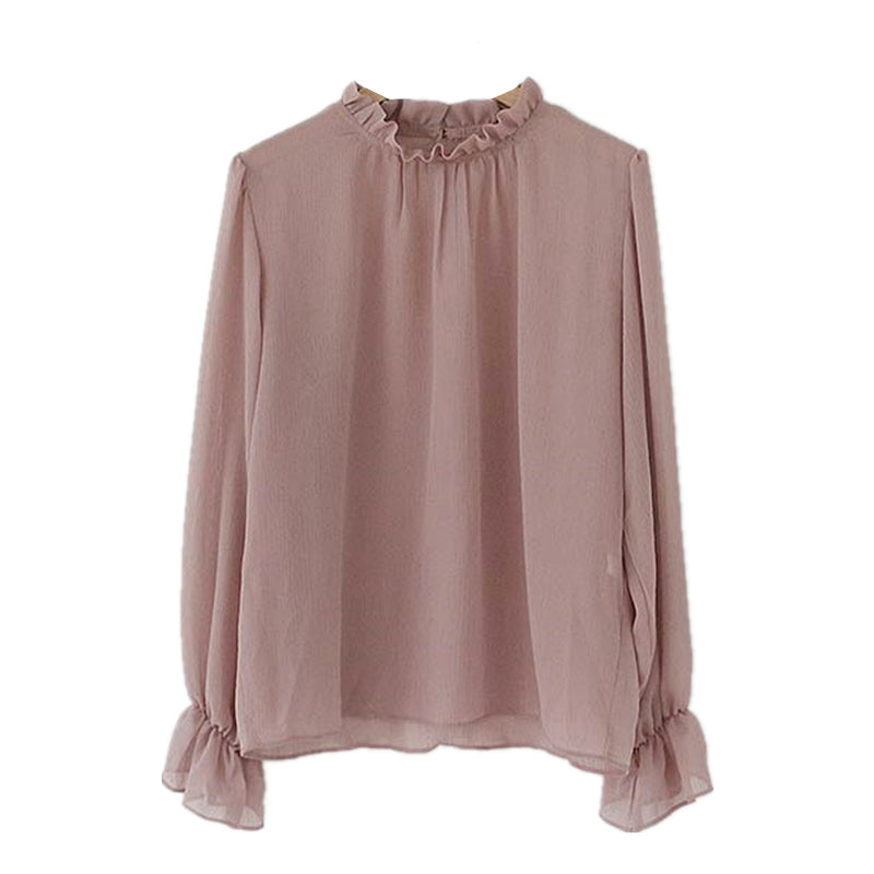 All-match flared sleeve chiffon shirt