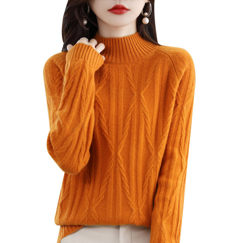 Pure Wool Autumn And Winter Women's Short Half Turtleneck Solid Color Sweater