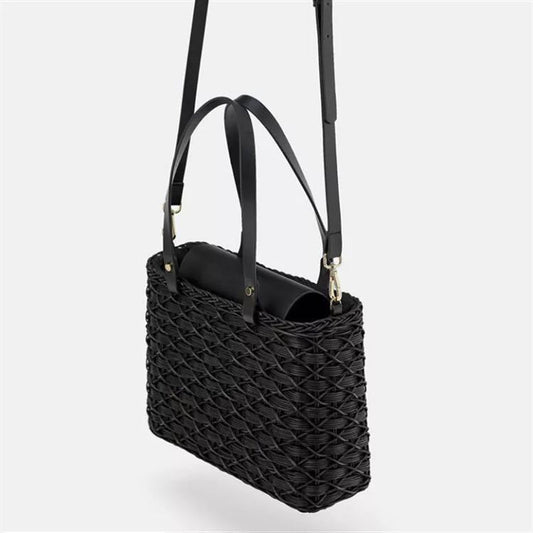 Ladies Rattan Bag Black Beach Weave