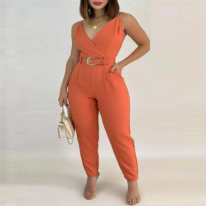 Women's Clothes V-neck Lace Up Solid Color Jumpsuit