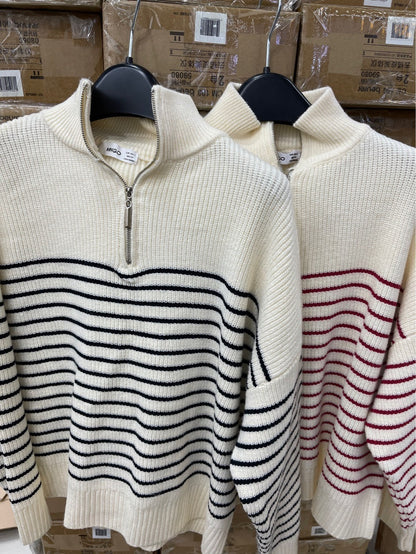 High Neck Bottoming Knitted Sweater With Stripes