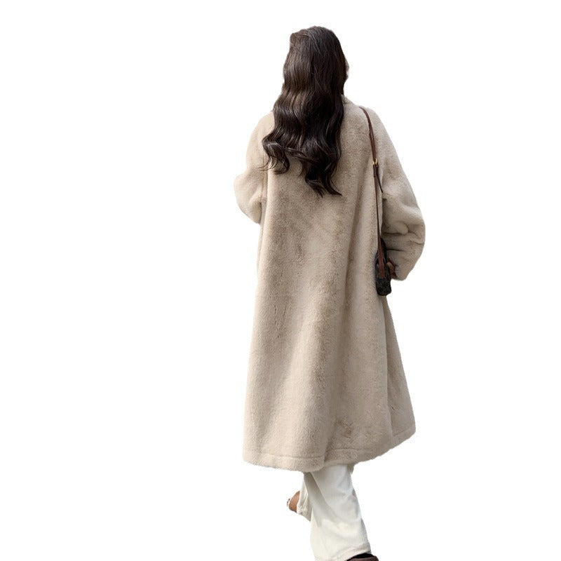 Women's Graceful And Fashionable Suit Collar Lamb Wool Coat