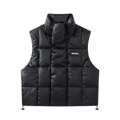 Loose Zip Stand Collar Sleeveless Leather Vest