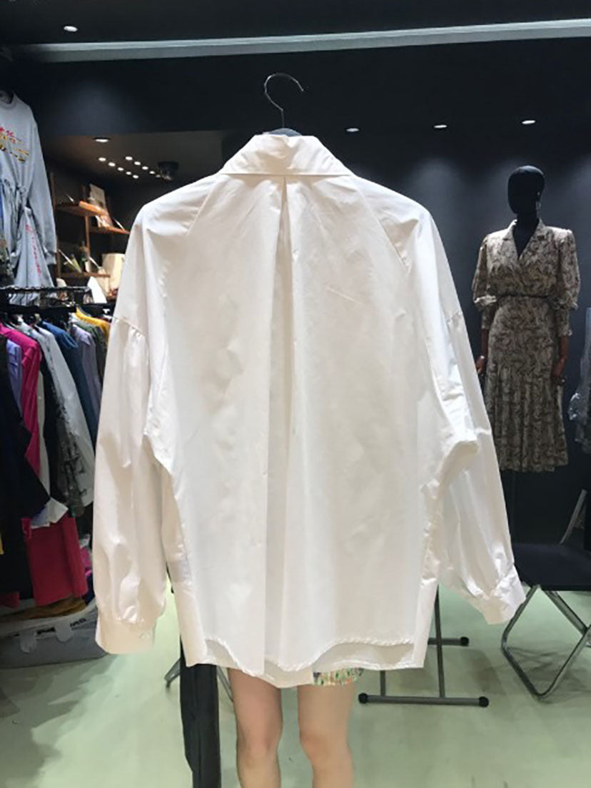 Chemise ample à manches longues pour femmes, Simple, à revers