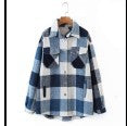 Casual Plaid Shirt Women Tweed Coat Buttons Pockets Female Jacket