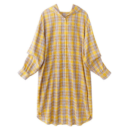 Mid-length Cotton Cardigan Fashion Plaid Loose Sunscreen Shirt