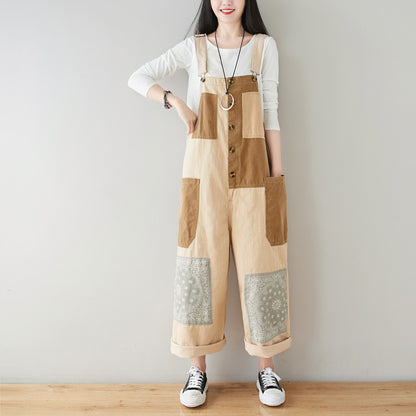 Women's Art Loose Washed White Denim Overalls