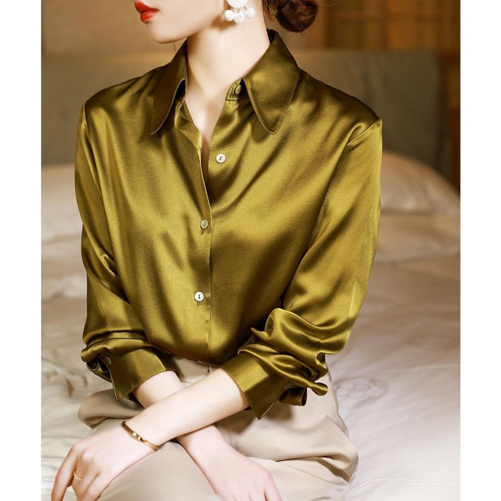 Women's Long-sleeved Loose Solid Color Crepe Satin Shirt