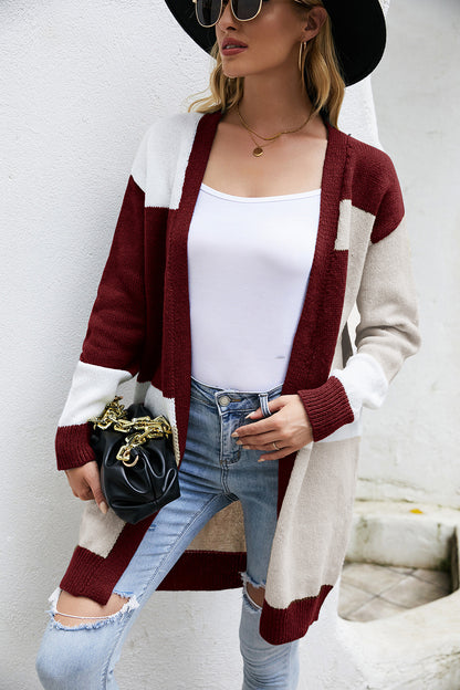 Loose Plus Size Color Block Knitted Jacket