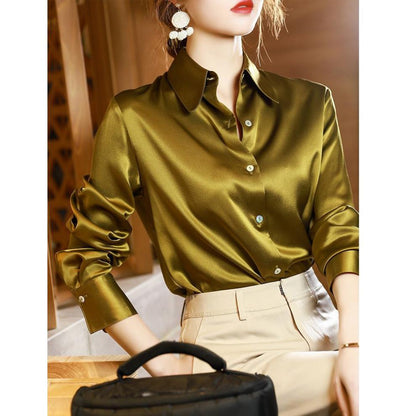 Women's Long-sleeved Loose Solid Color Crepe Satin Shirt