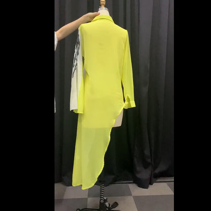 Talla grande Xl Bloque de color Amarillo Asimétrico Manga larga