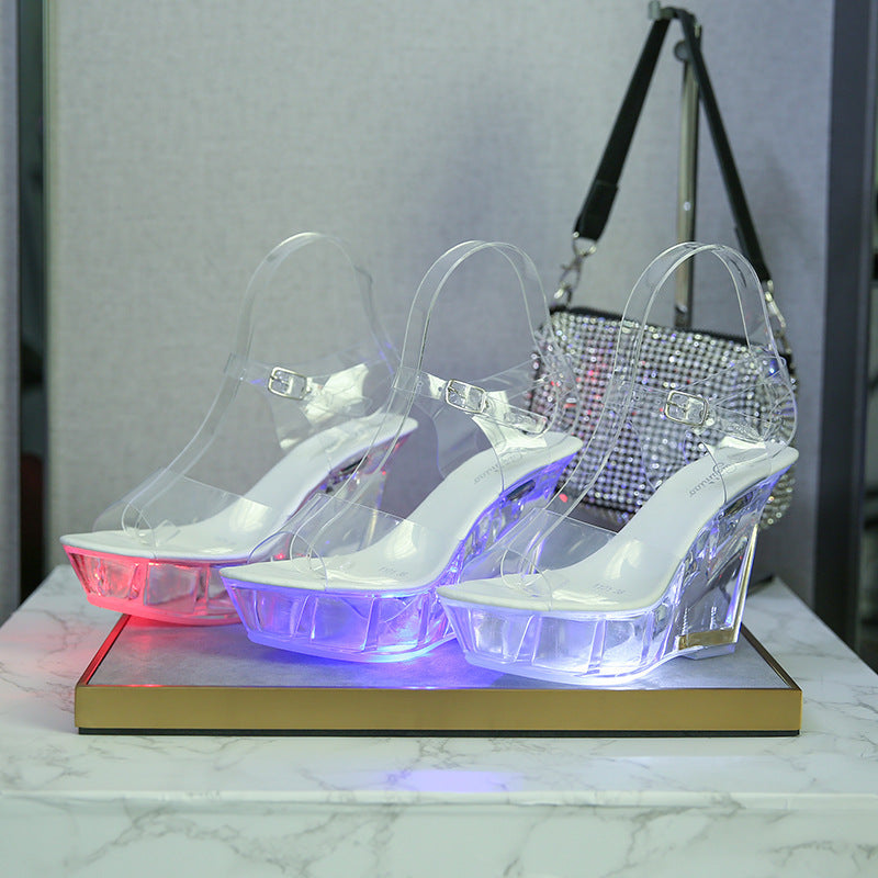 Sandalias luminosas con parte inferior de cristal de moda para mujer