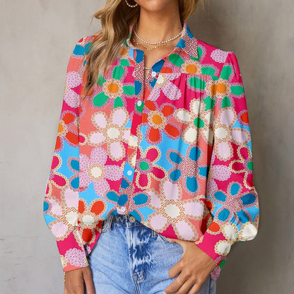 Multi-Color Puff Sleeve Shirt Female European And American