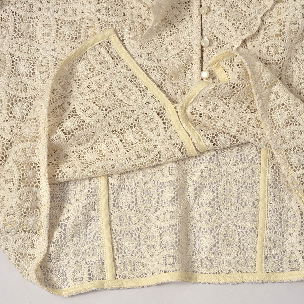 Chemise à manches longues pour femmes, Style français doux, broderie de feuilles de Lotus, dentelle, crochet, fleur