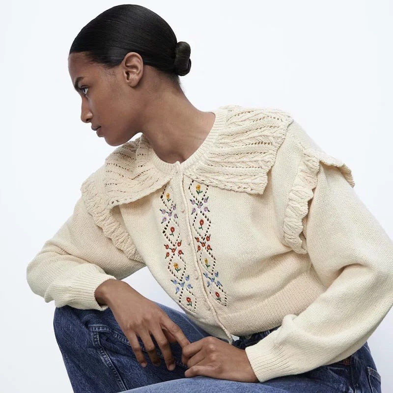 Knitted Cardigan Early Autumn Crochet Hollow Collar Top