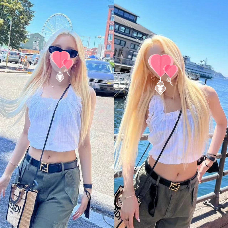 Chaleco camisero corto blanco sin mangas Fangling para mujer