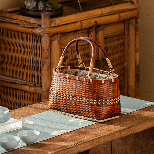 Bolso de mano para mujer hecho a mano con tejido de bambú