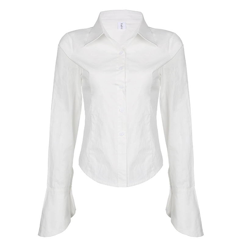 Simple White Shirt Women's Versatile Style Polo Collar Breast