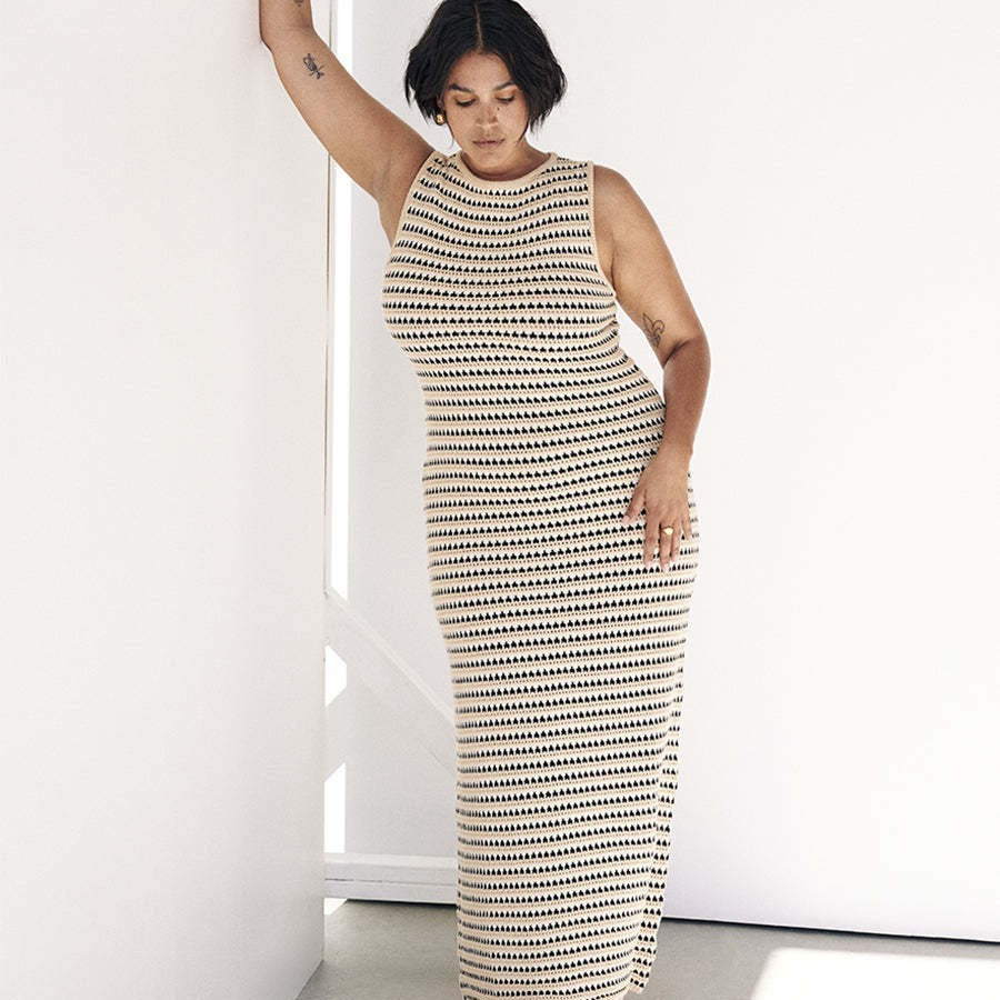 Knitted Hollow-out Long Sleeveless Knitted Dress