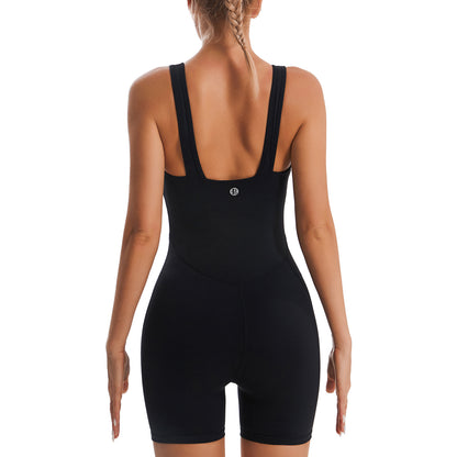 Combinaison de Yoga pour femmes, col carré, sans manches, dos nu, short de Fitness, Leggings, survêtement, extensible, Slim, mode sport, body