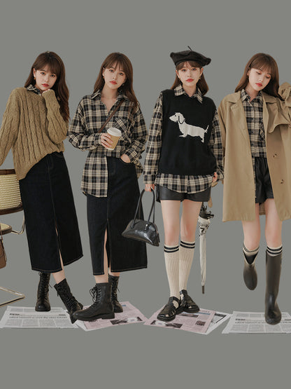 Loose ThinVersatile Long-sleeved Design Niche Plaid