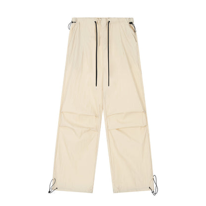 Solid Color Thin Sports Drawstring Pleated Casual Straight-leg Overalls Men