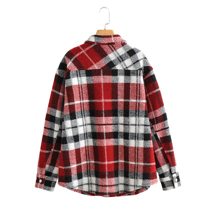 Plaid Shirt Woolen Lapel Top Coat