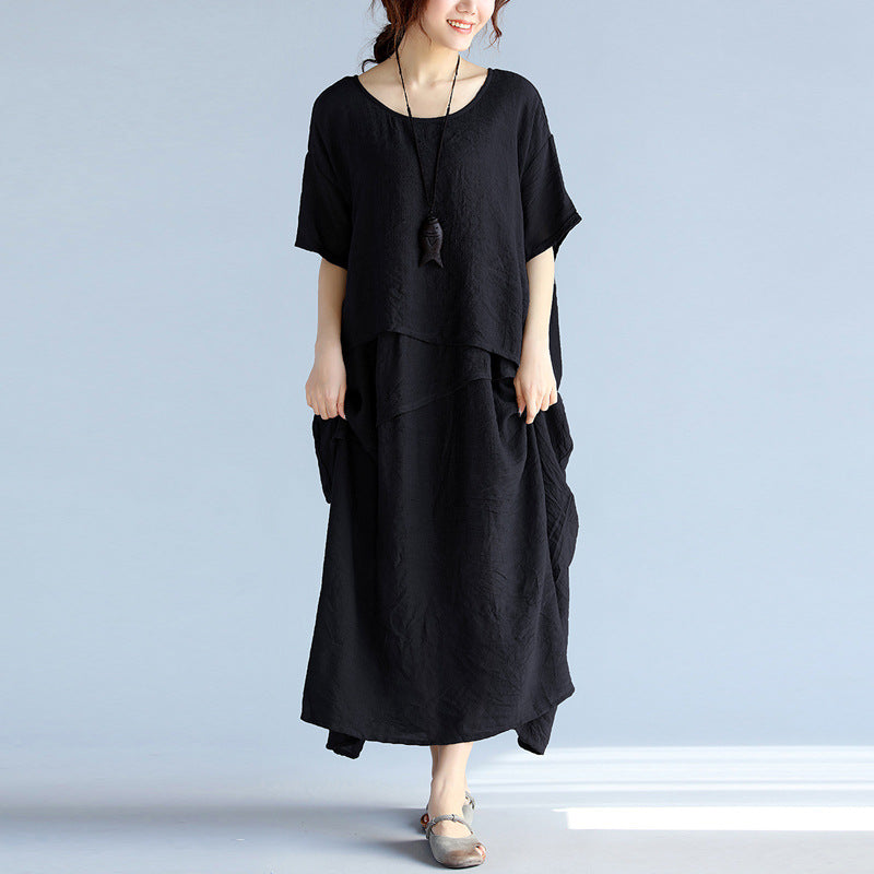 European And American Pure Color Artistic Cotton And Linen Comfortable Irregular Long Dress