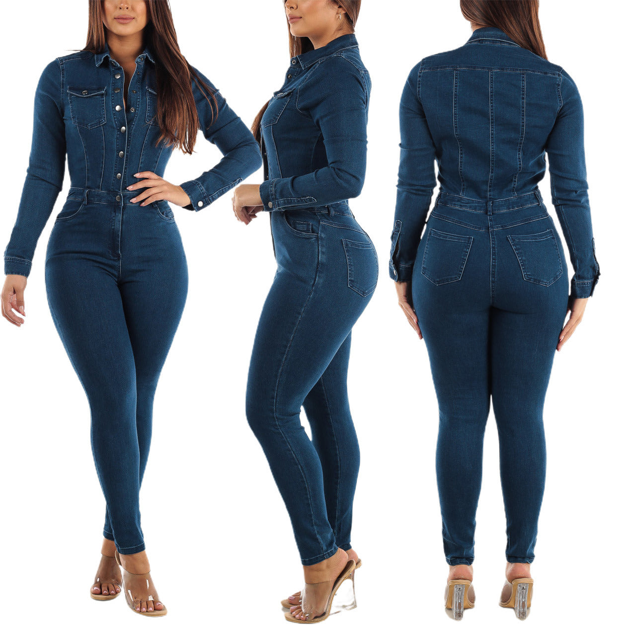 Combinaison en denim stretch coupe slim avec lavage des pieds