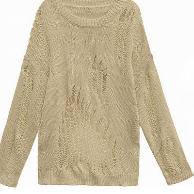 Hollow Long-sleeved Knit Sweater Blouse Pullover Top