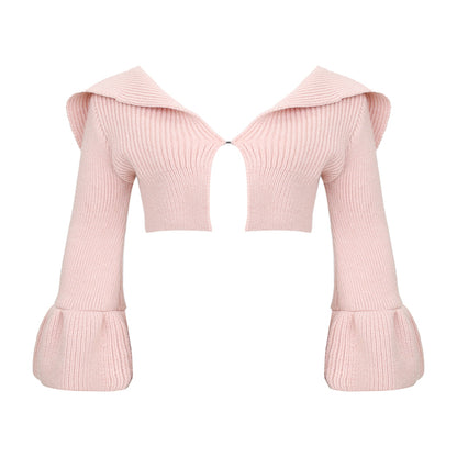 Romantique revers à manches longues pull Cardigan jupe tenue femmes