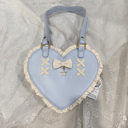 Bolso de hombro portátil cruzado de encaje con forma de corazón lindo con nudo de corazón cruzado