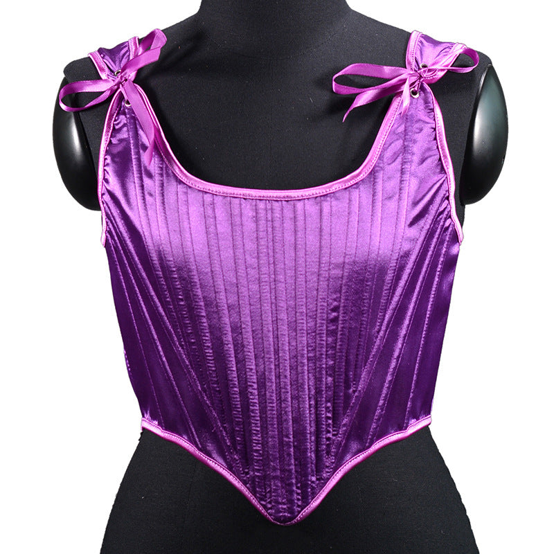 Satin Tunic Sexy Strap Slim Fit Cropped Fishbone Corset